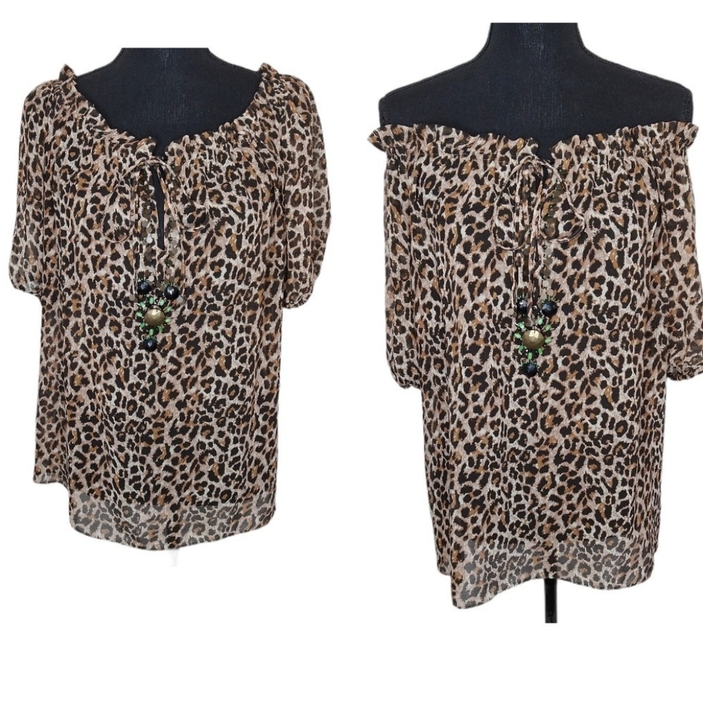 Moda International Embellished Leopard Print Top Size Small